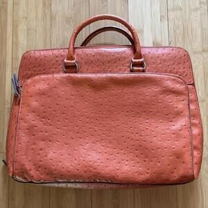 BUENO Faux Leather Ostrich Print Tote Laptop Orange Zipper Closure 15 x 12 x 2